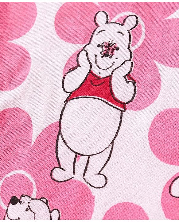 Babyhug Disney Single Jersey Knit Denim Frock & Half Sleeves Top with Winnie the Pooh Graphics - Navy Blue