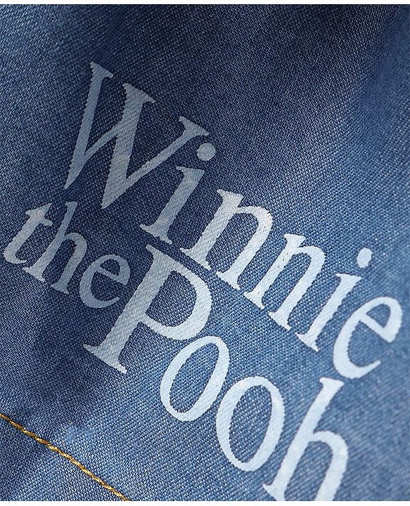 Babyhug Disney Single Jersey Knit Denim Frock & Half Sleeves Top with Winnie the Pooh Graphics - Navy Blue