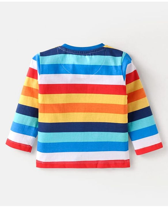 Babyhug Cotton Knit Full Sleeves T-Shirts With Stripes Text & Animal Print Pack Of 7 - Blue Yellow Orange