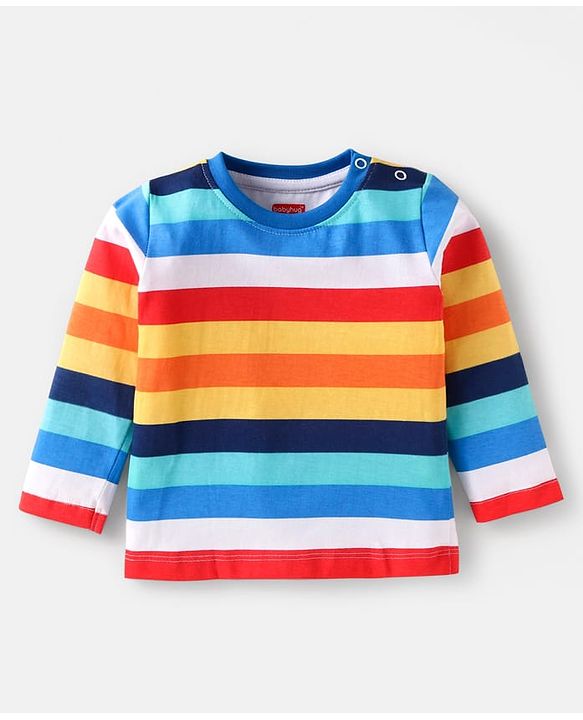 Babyhug Cotton Knit Full Sleeves T-Shirts With Stripes Text & Animal Print Pack Of 7 - Blue Yellow Orange