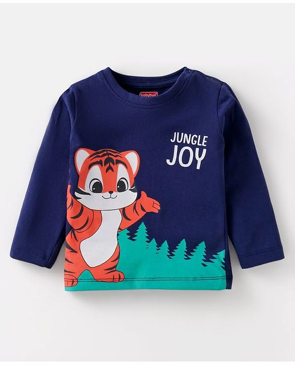 Babyhug Cotton Knit Full Sleeves T-Shirts With Stripes Text & Animal Print Pack Of 7 - Blue Yellow Orange