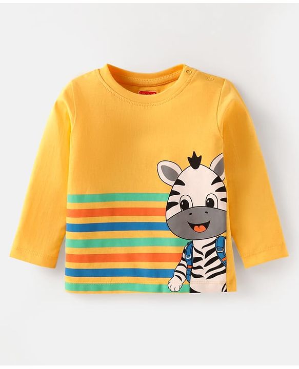 Babyhug Cotton Knit Full Sleeves T-Shirts With Stripes Text & Animal Print Pack Of 7 - Blue Yellow Orange