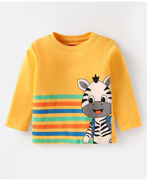 Babyhug Cotton Knit Full Sleeves T-Shirts With Stripes Text & Animal Print Pack Of 7 - Blue Yellow Orange