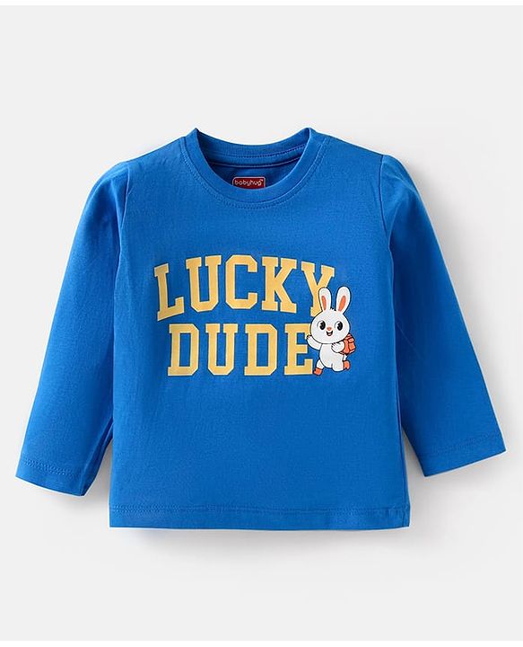 Babyhug Cotton Knit Full Sleeves T-Shirts With Stripes Text & Animal Print Pack Of 7 - Blue Yellow Orange