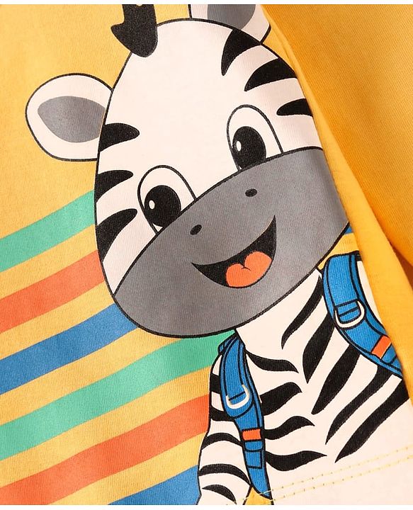 Babyhug Cotton Knit Full Sleeves T-Shirts With Stripes Text & Animal Print Pack Of 7 - Blue Yellow Orange