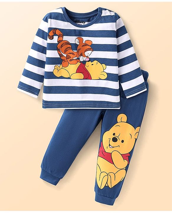 Babyhug Disney Single Jersey Knit Full Sleeves Night Suit with Winnie & Tigger Graphics - Blue