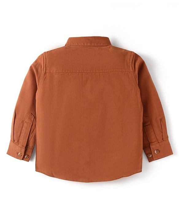Babyhug Cotton Woven Full Sleeves Text Printed Shirt with Detachable Hood - Rust Orange