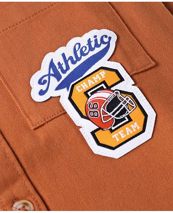 Babyhug Cotton Woven Full Sleeves Text Printed Shirt with Detachable Hood - Rust Orange