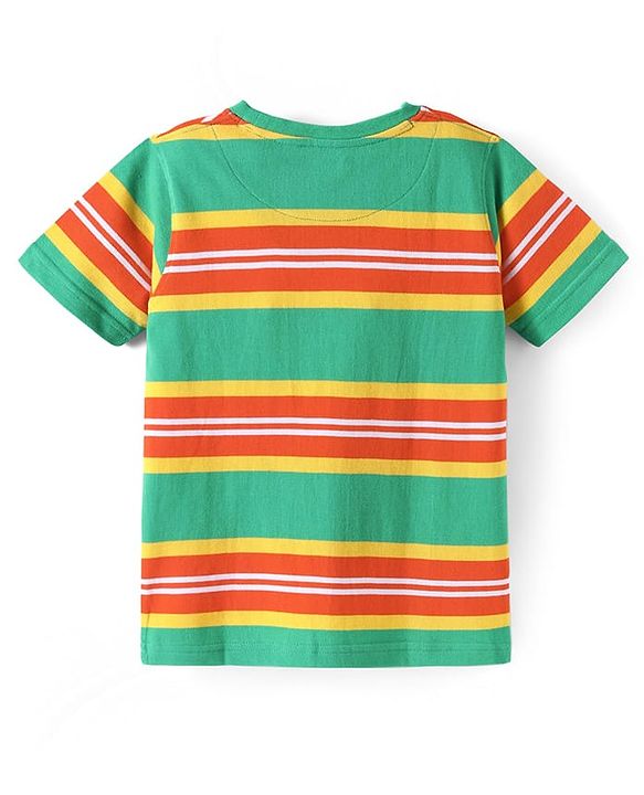 Pine Kids Cotton Knit Half Sleeves T-Shirt with Stripes -  Green & Yellow
