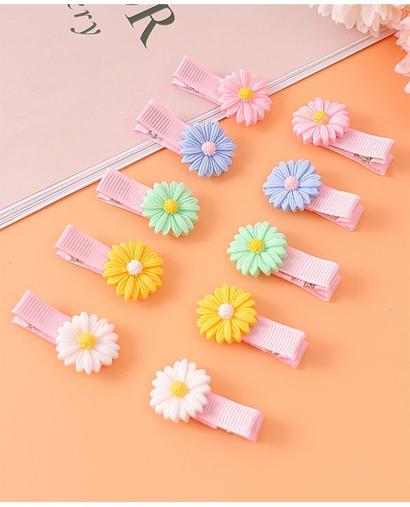 Babyhug Hair Pins And Clips With Floral  Applique Pack of 10 - Pink