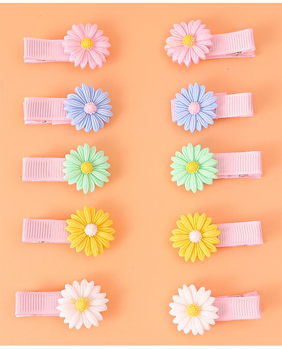 Babyhug Hair Pins And Clips With Floral  Applique Pack of 10 - Pink