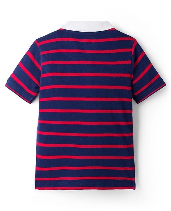Pine Kids Cotton Knit Half Sleeves Polo T-Shirt with Stripes -  Navy Blue & Red