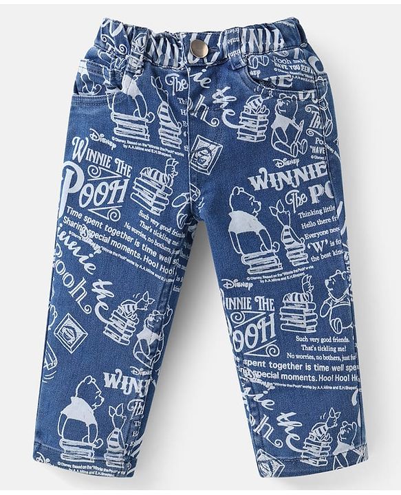 Babyhug Disney Single Jersey Knit Full Sleeves Shirt & Jeans Set With T-Shirt & Winnie The Pooh Graphics - Blue