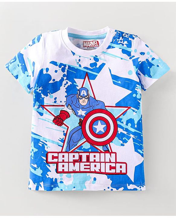 Babyhug Marvel Single Jersey Knit Half Sleeves T-Shirt with Captain America Graphics - White
