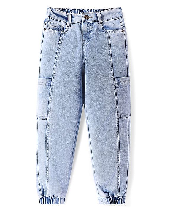 Pine Kids Denim Woven Full Length Washed Cargo Jeans with Pockets  -Blue