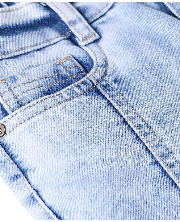 Pine Kids Denim Woven Full Length Washed Cargo Jeans with Pockets  -Blue