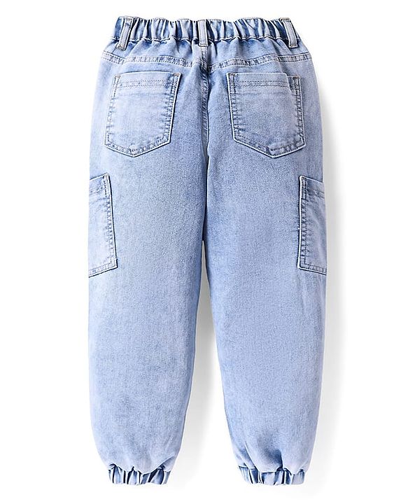 Pine Kids Denim Woven Full Length Washed Cargo Jeans with Pockets  -Blue