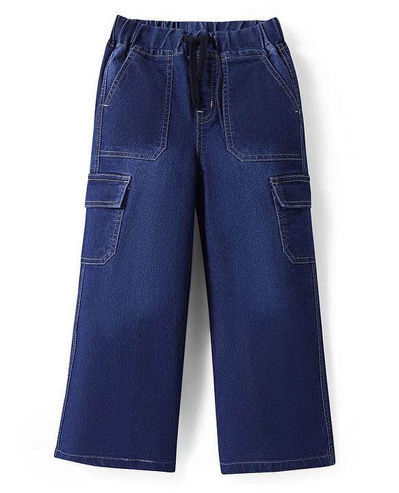 Pine Kids Denim Woven Full Length Washed Jeans with Cargo Pockets -Navy Blue