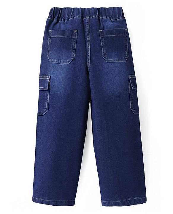 Pine Kids Denim Woven Full Length Washed Jeans with Cargo Pockets -Navy Blue