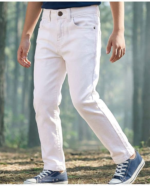 Pine Kids Denim Woven Full Length Washed Jeans -  White
