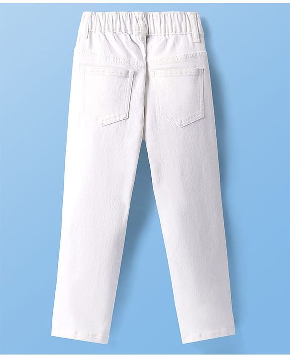 Pine Kids Denim Woven Full Length Washed Jeans -  White