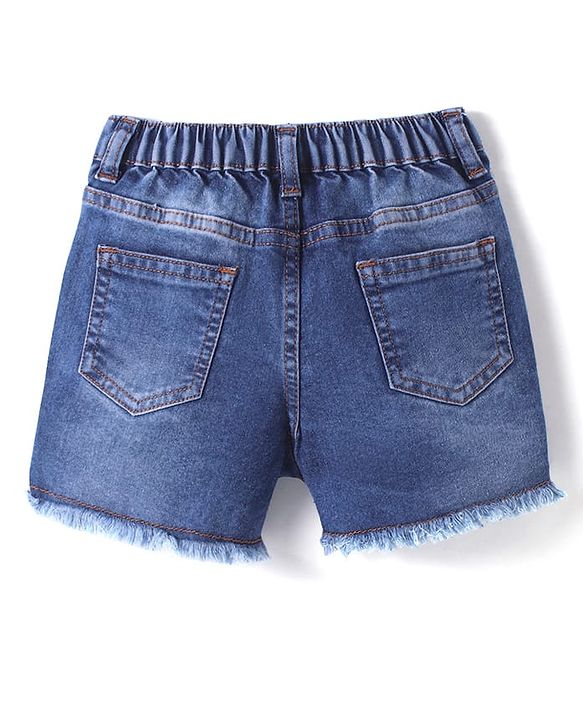Pine Kids Woven Above Knee Length Washed Denim Shorts - Blue