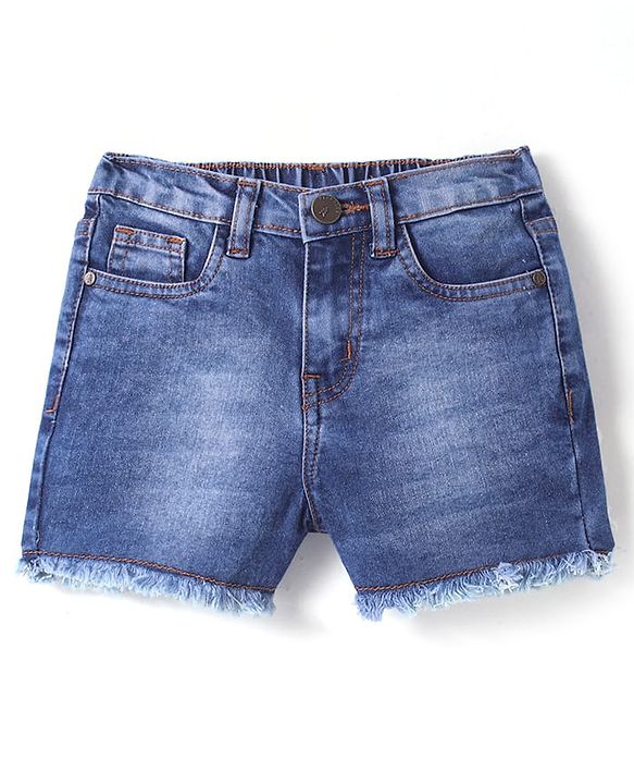 Pine Kids Woven Above Knee Length Washed Denim Shorts - Blue
