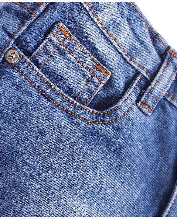 Pine Kids Woven Above Knee Length Washed Denim Shorts - Blue