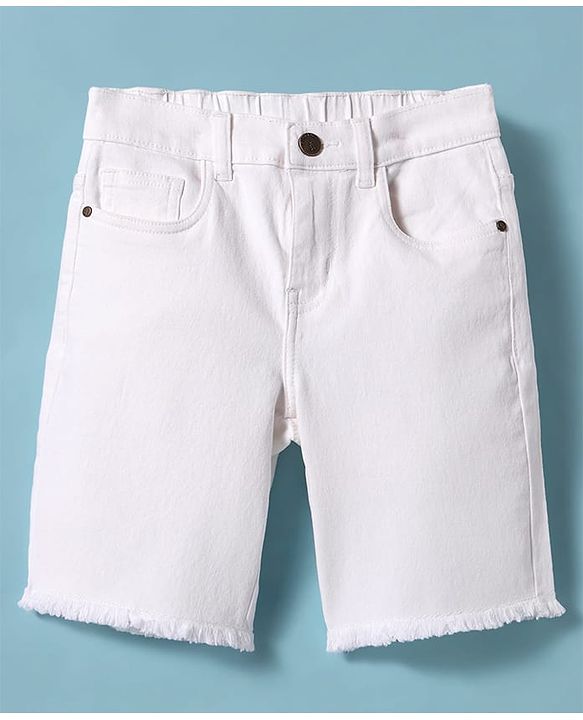 Pine Kids Denim Woven Knee Length Washed Shorts -  White