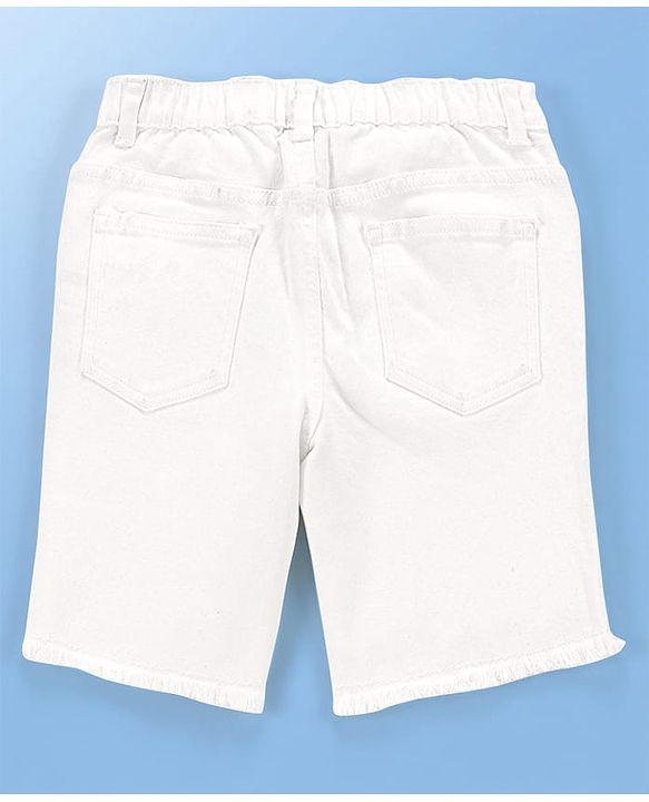 Pine Kids Denim Woven Knee Length Washed Shorts -  White