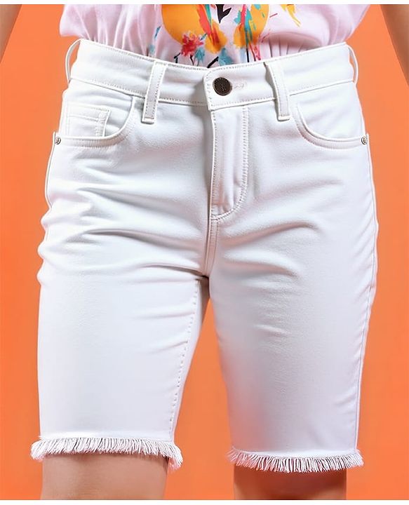 Pine Kids Denim Woven Knee Length Washed Shorts -  White
