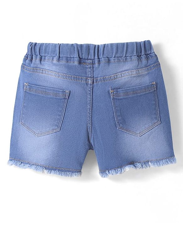 Pine Kids Knit Mid Thigh Washed Denim Shorts With Bow Applique - Blue