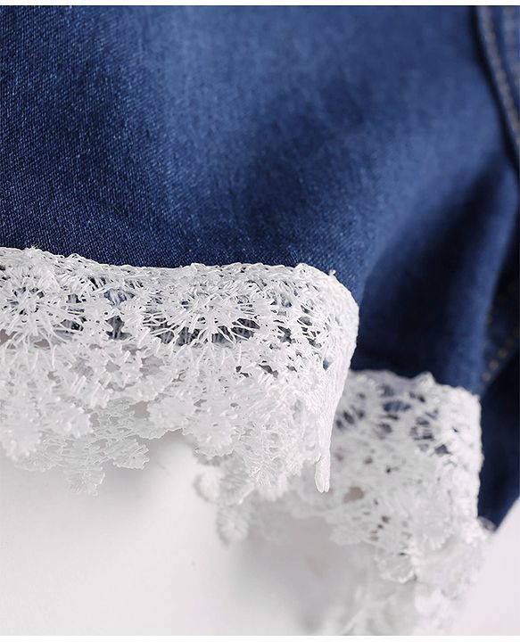 Pine Kids Mid Thigh Length Washed Denim Shorts with Lace Detailing - Blue