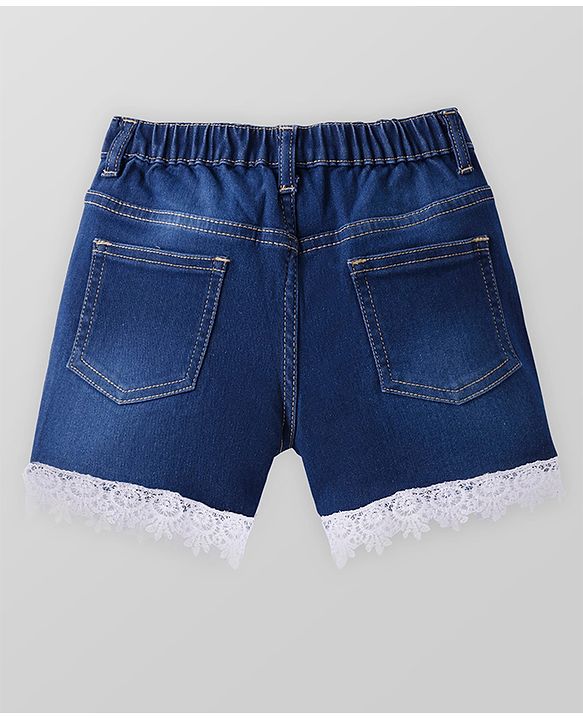 Pine Kids Mid Thigh Length Washed Denim Shorts with Lace Detailing - Blue