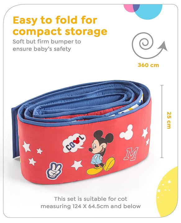 Babyhug Disney Premium Cotton Cot Bumper Cool Mickey Theme - Red