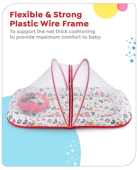 Babyhug Disney Gadda Set With Mosquito Net Smiley Mickey Face Print - Blue