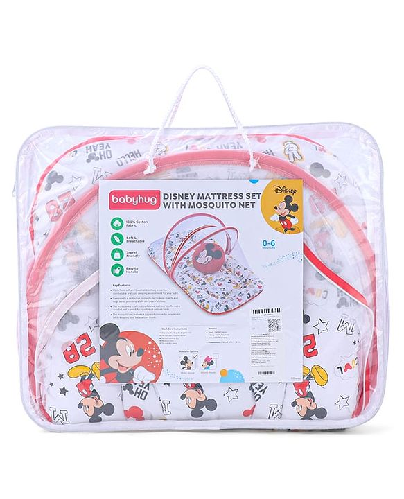 Babyhug Disney Gadda Set With Mosquito Net Smiley Mickey Face Print - Blue