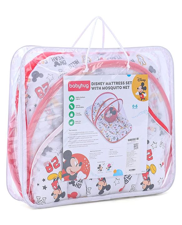 Babyhug Disney Gadda Set With Mosquito Net Smiley Mickey Face Print - Blue