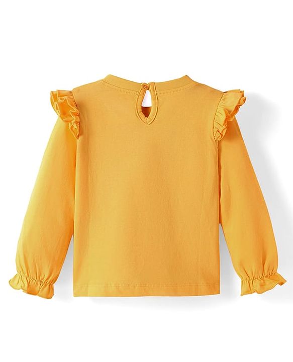 Babyhug Disney Single Jersey Knit Full Sleeves Top With Minnie Mouse Graphics Badge & Frills Detailing - Yellow
