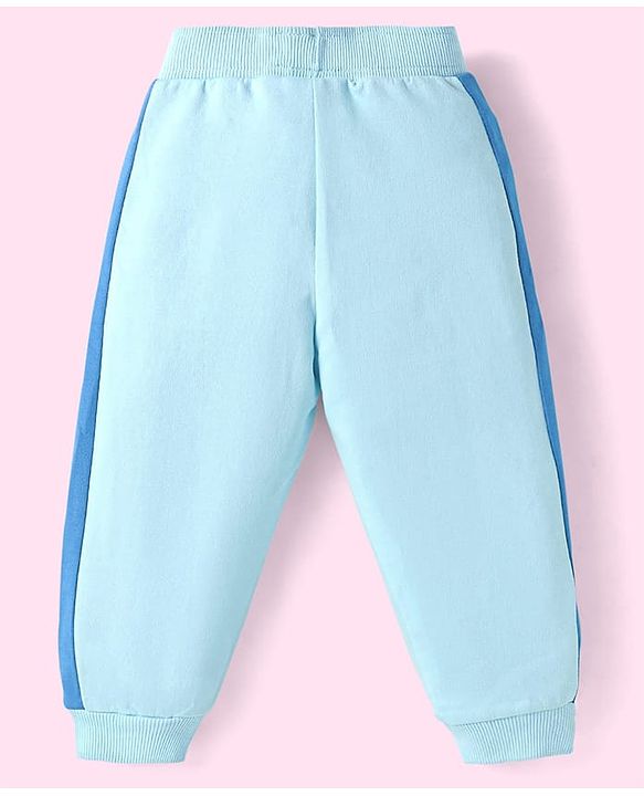 Babyhug Disney Terry Knit Full Raglan Sleeves T-Shirt & Cut & Sew Lounge Pant with Winnie the Pooh Graphics - Light Blue