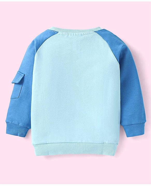 Babyhug Disney Terry Knit Full Raglan Sleeves T-Shirt & Cut & Sew Lounge Pant with Winnie the Pooh Graphics - Light Blue