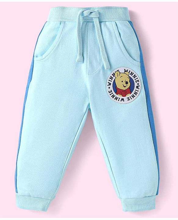 Babyhug Disney Terry Knit Full Raglan Sleeves T-Shirt & Cut & Sew Lounge Pant with Winnie the Pooh Graphics - Light Blue