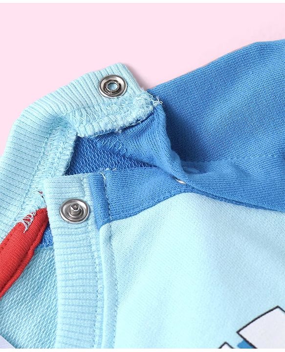 Babyhug Disney Terry Knit Full Raglan Sleeves T-Shirt & Cut & Sew Lounge Pant with Winnie the Pooh Graphics - Light Blue
