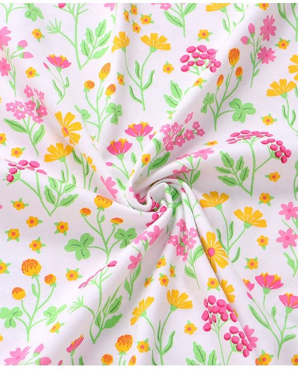 Babyhug Interlock Knit Hooded Towel With Floral Print L 30 x B 30 cm - White