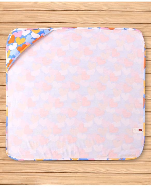 Babyhug Terry Knit Hooded Wrapper with Hearts Print L 76 x B 76 cm - Blue