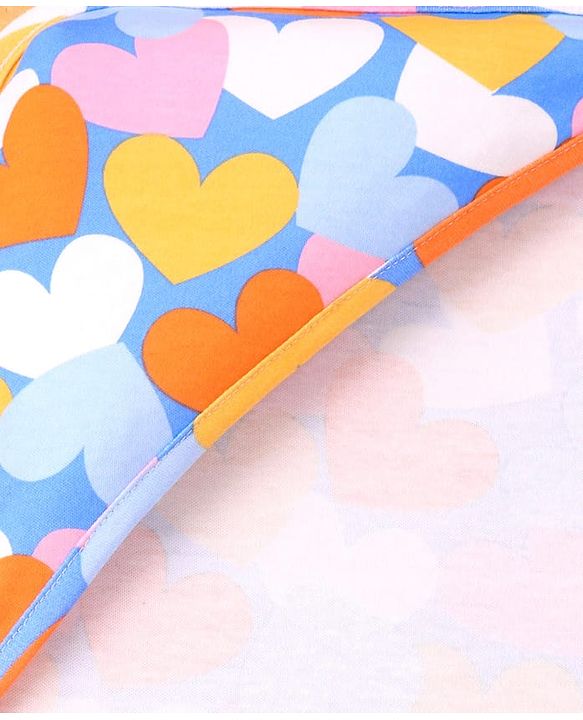 Babyhug Terry Knit Hooded Wrapper with Hearts Print L 76 x B 76 cm - Blue