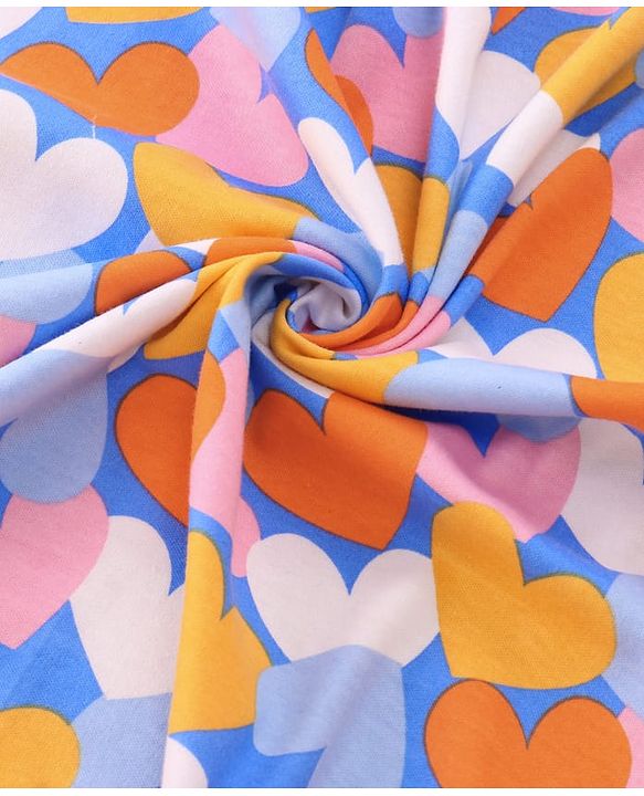 Babyhug Terry Knit Hooded Wrapper with Hearts Print L 76 x B 76 cm - Blue