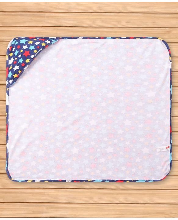 Babyhug Cotton Knit Hooded Wrapper with Star Print L 76.2 x B 76.2 cm - Navy Blue