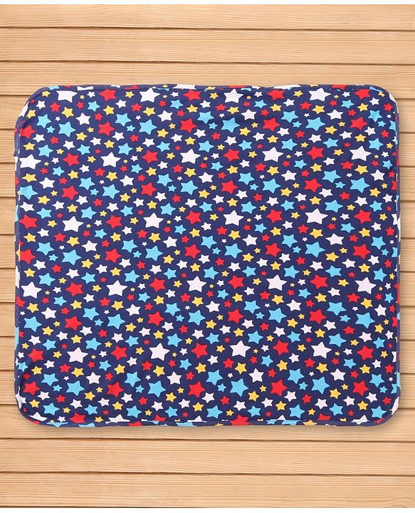Babyhug Cotton Knit Hooded Wrapper with Star Print L 76.2 x B 76.2 cm - Navy Blue
