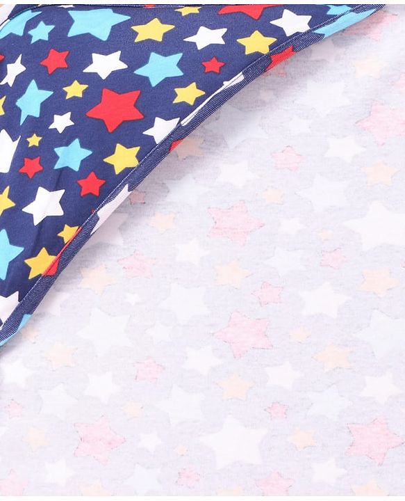 Babyhug Cotton Knit Hooded Wrapper with Star Print L 76.2 x B 76.2 cm - Navy Blue